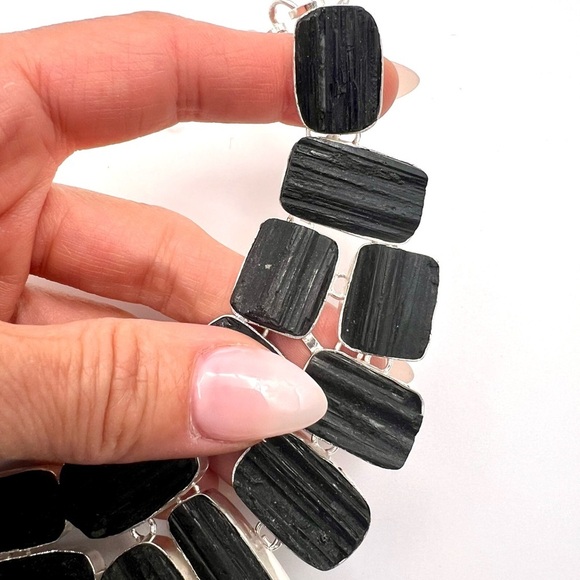 925 Natures Shield Black Tourmaline GODDESS Collar Bib Necklace - Picture 6 of 9
